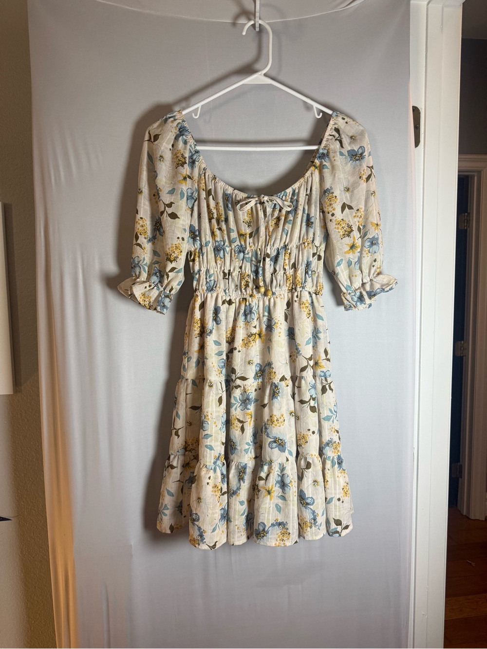 liberty Blue and Cream Floral Tiered Midi Dress - Picture 2 of 5